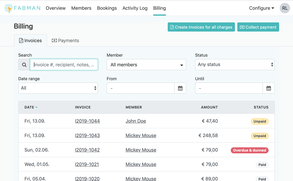 Improved invoice list