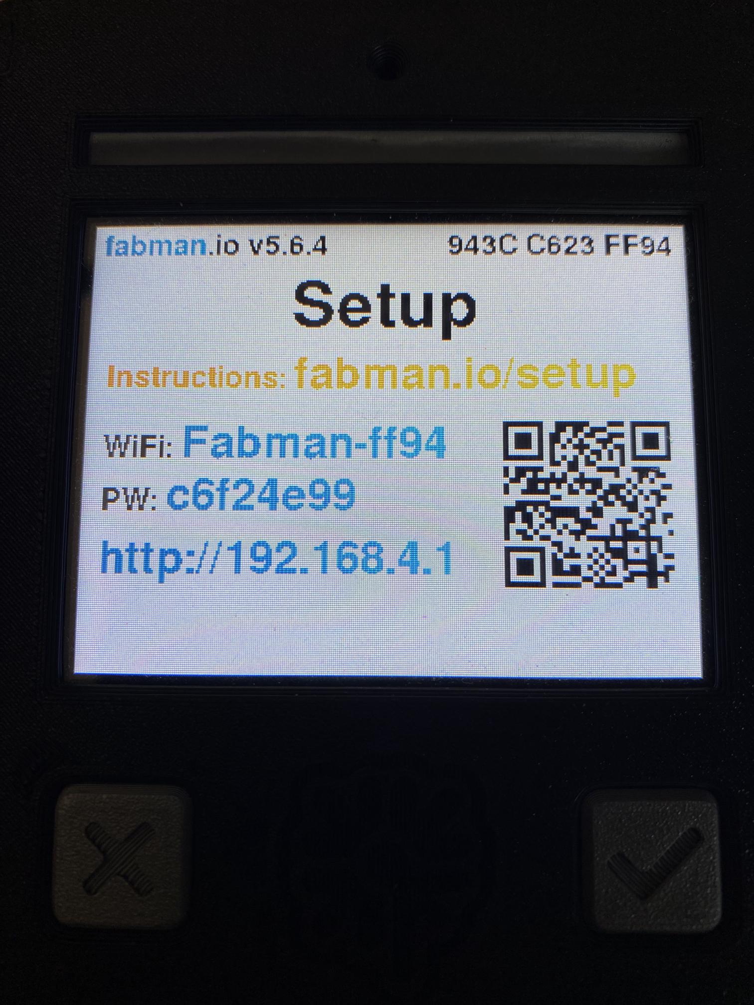 The new setup screen with a WiFi QR code.